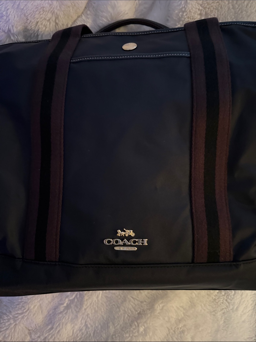 Coach Ellis Weekender Black Nylon Duffel with Maroon-Trim Straps - Picture 4 of 11
